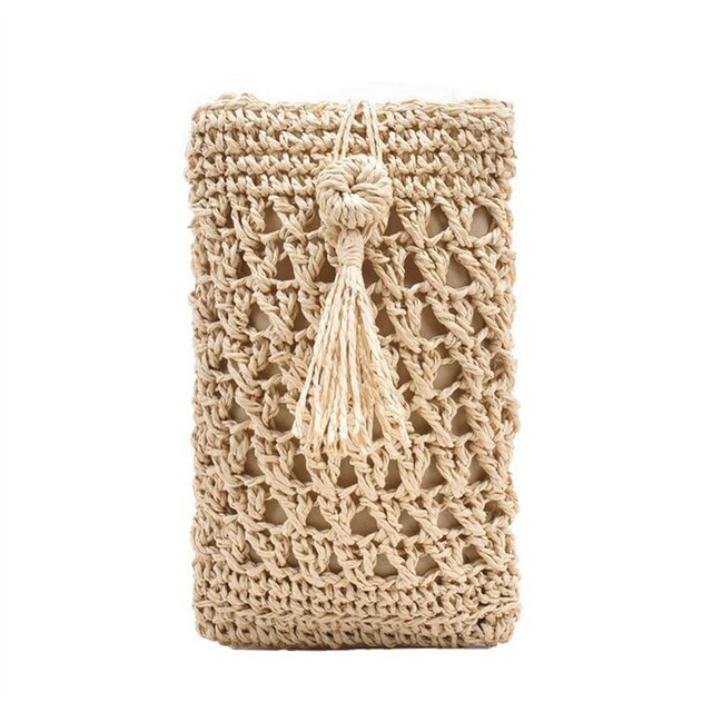 Vintage Handmade Straw Beach Phone Bag with Tassel