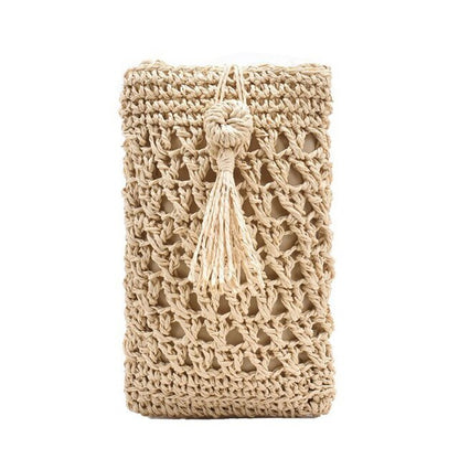 Vintage Handmade Straw Beach Phone Bag with Tassel