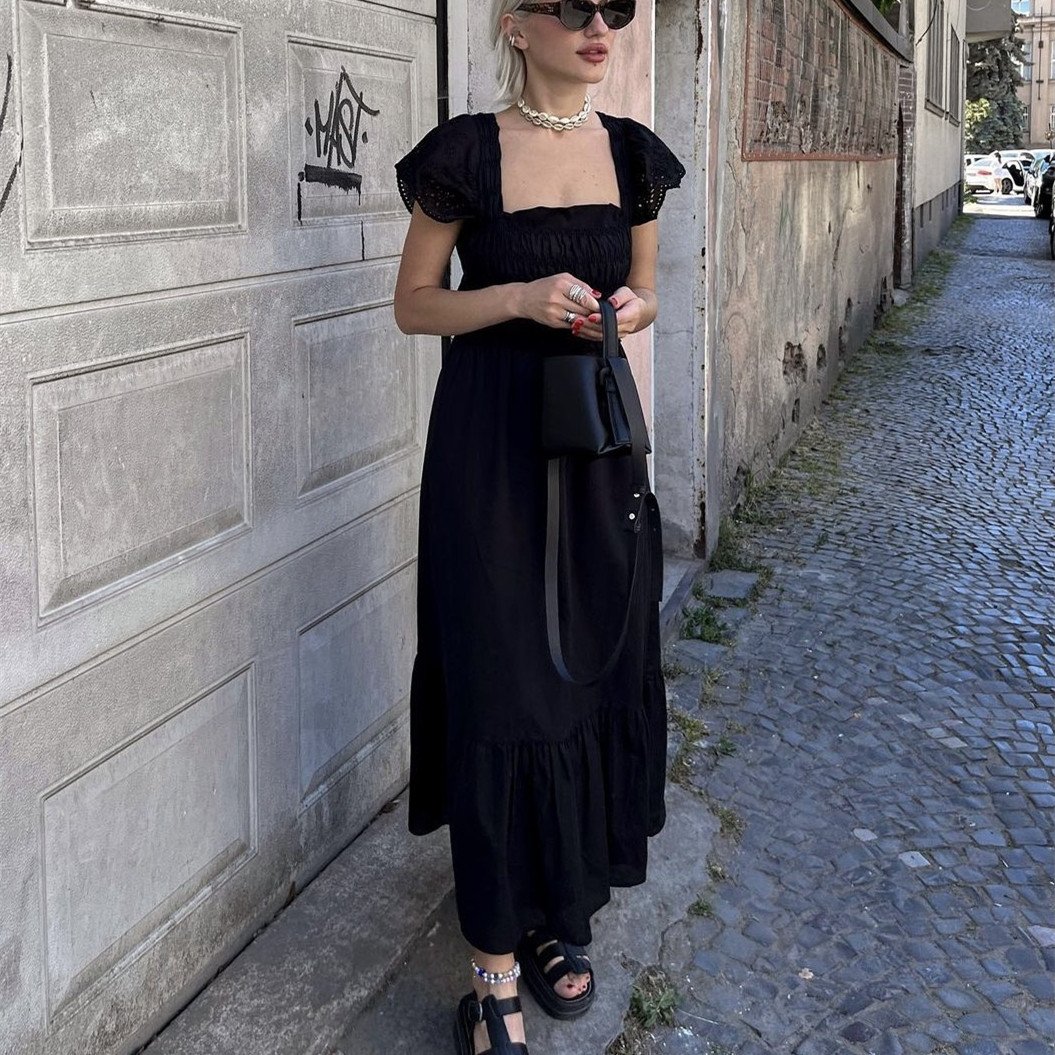 Black French Romantic Dress with Back Design
