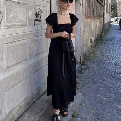 Black French Romantic Dress with Back Design