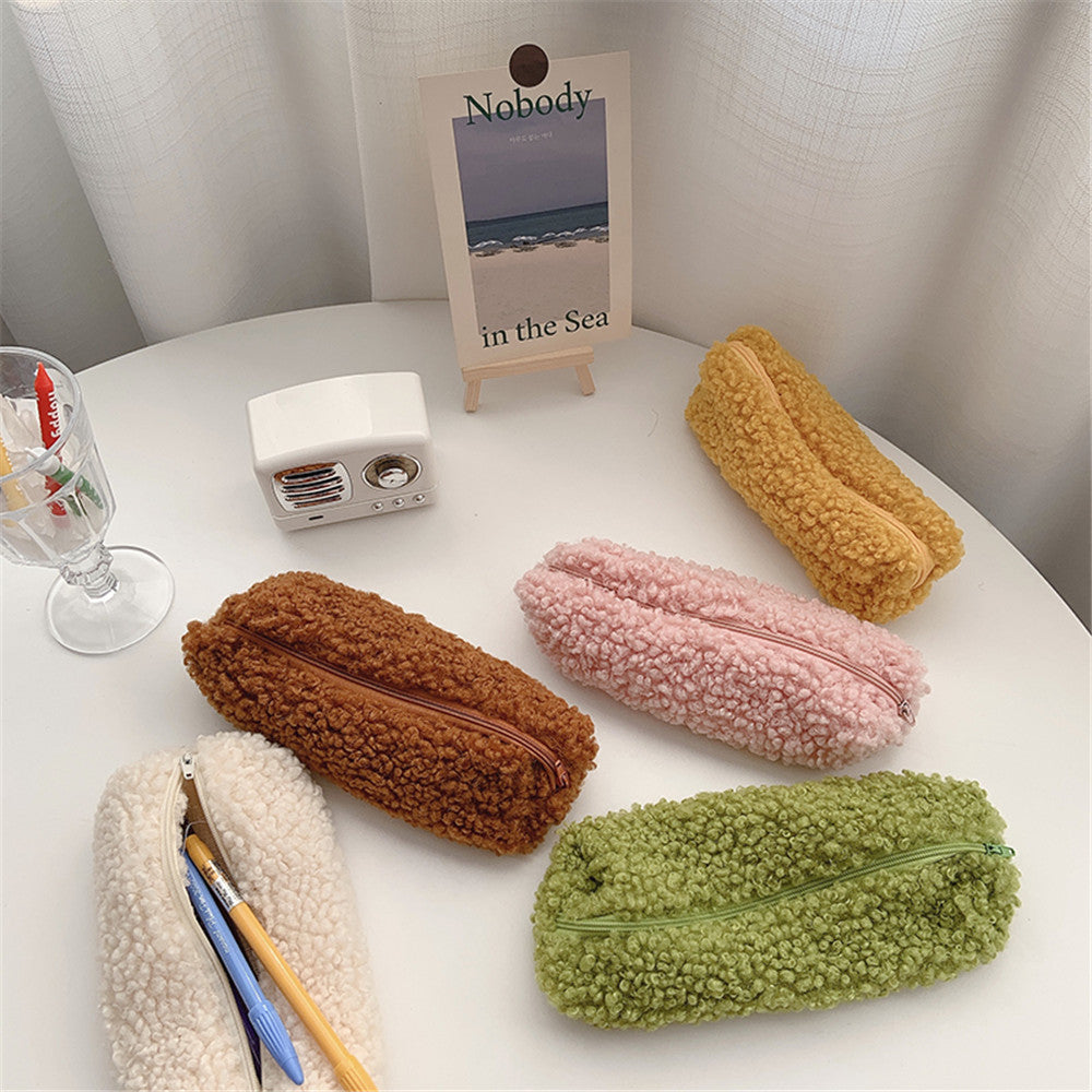 Wool Velvet Pencil Bag - Cute Lamb Design for Students