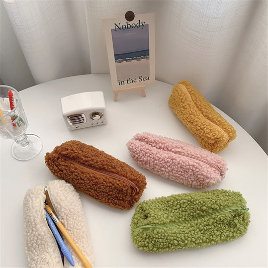 Wool Velvet Pencil Bag - Cute Lamb Design for Students